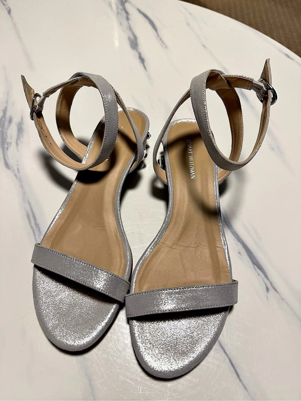 Stuart Weitzman Strappy Embellished Sandals in Silver US 7.5